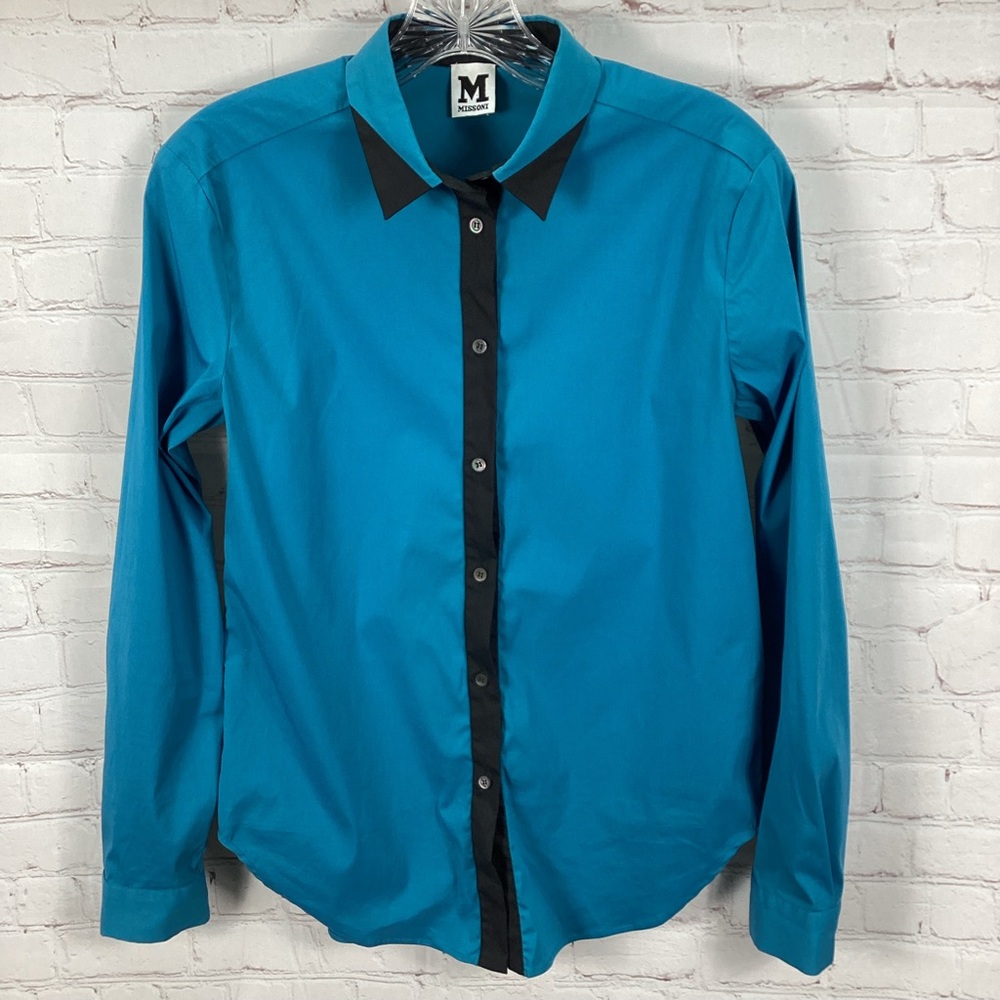 Missoni Western Long Sleeve Button Down‎ Shirt Teal Blue Black Women’s Med